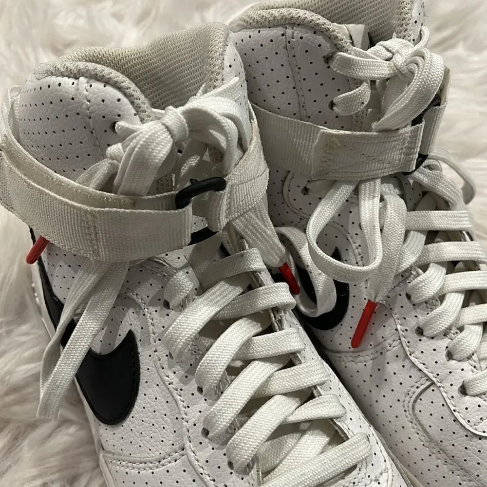 Nike Air Force 1 Youth High Tops - Perforated White & Black Size 6.5Y
